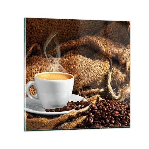 Glastavla - Bild på glas - Mokkadoft och honungtjock dryck - 70x70 cm