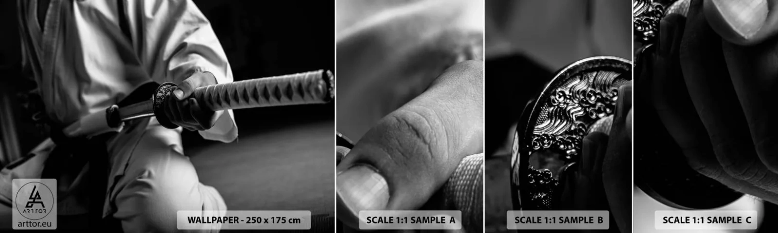 Provbit av självhäftande fototapet Deluxe Sticker - Kämpens själ - Samurai svärd, Japan, Kampsport - 100x30 cm