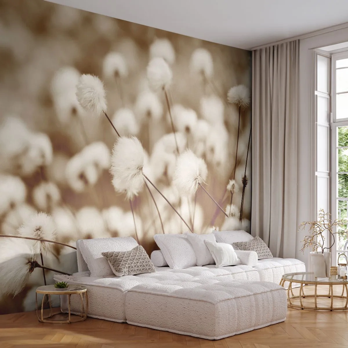 Självhäftande Fototapet Deluxe Sticker - Fluffig åkermark - Bomullsblomma, Blomma, Bomullskvist - 250x175 cm