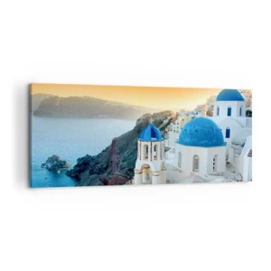 Canvastavla - Bild på duk - Santorini - inbäddat i berg - 120x50 cm