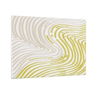 Glastavla - Bild på glas - Organiska linjer i nyanser av beige och lime på vit bakgrund - 70x50cm - Komposition med en mjuk böjning - Modern väggdekoration för vardagsrum och sovrum ARTTOR
