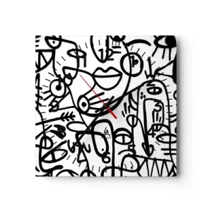 Väggklocka - Klocka på glas - Ansikten och hägringar - 40x40 cm