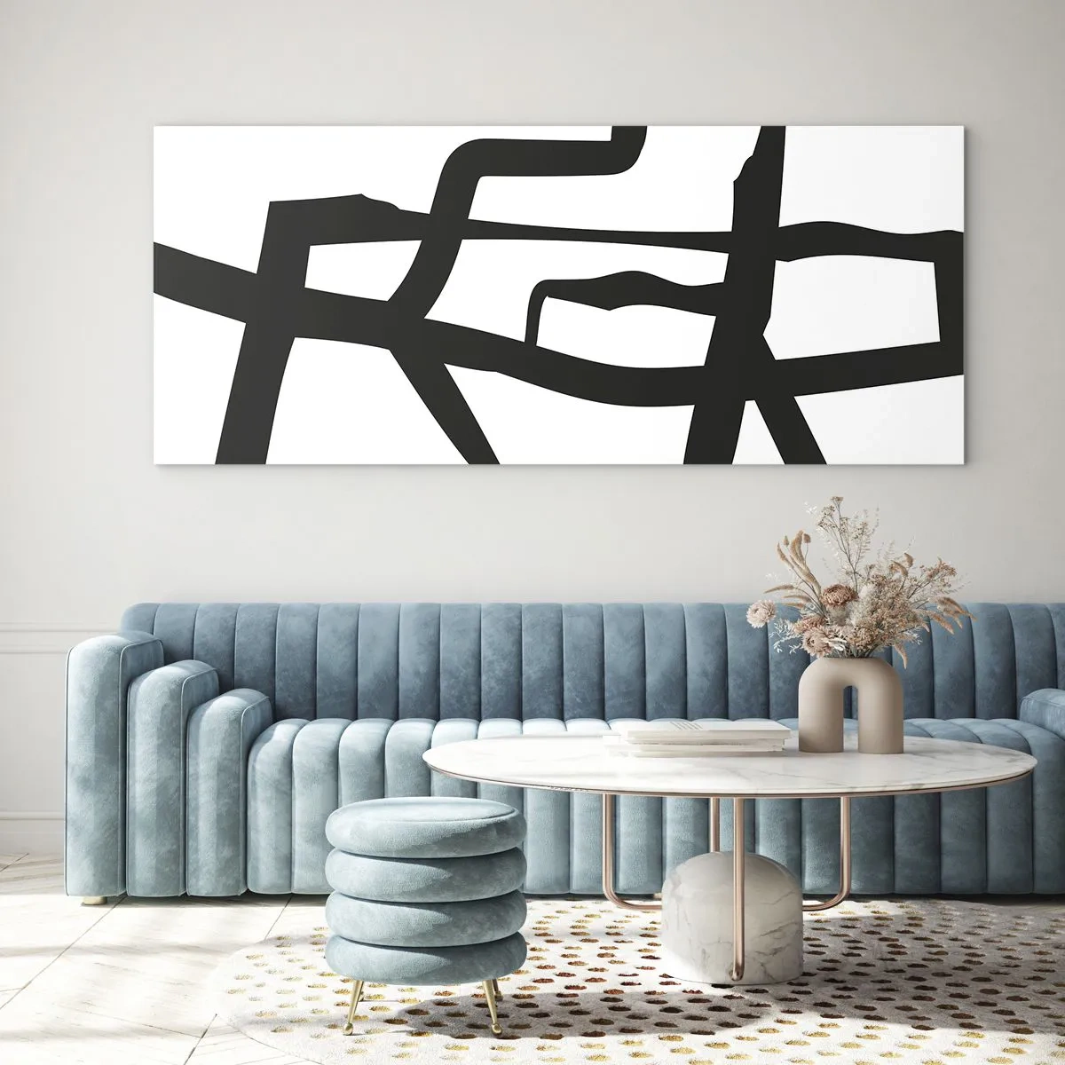 Glastavla - Bild på glas - Svartvit konstruktion - 100x40 cm
