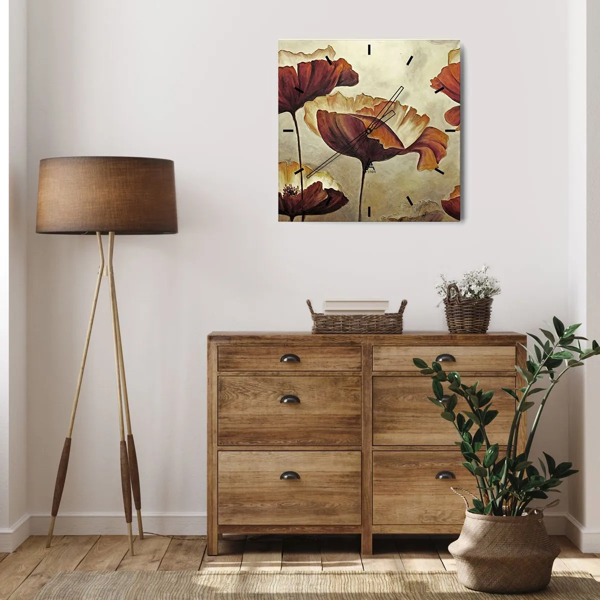 Väggklocka - Klocka på glas - Ängsblommor - 40x40 cm