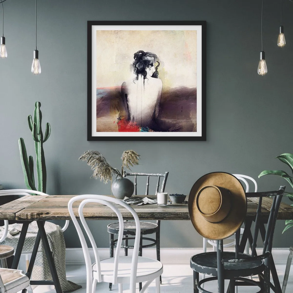 Affisch i svart ram - Moderata linjer, ovala former - 60x60 cm