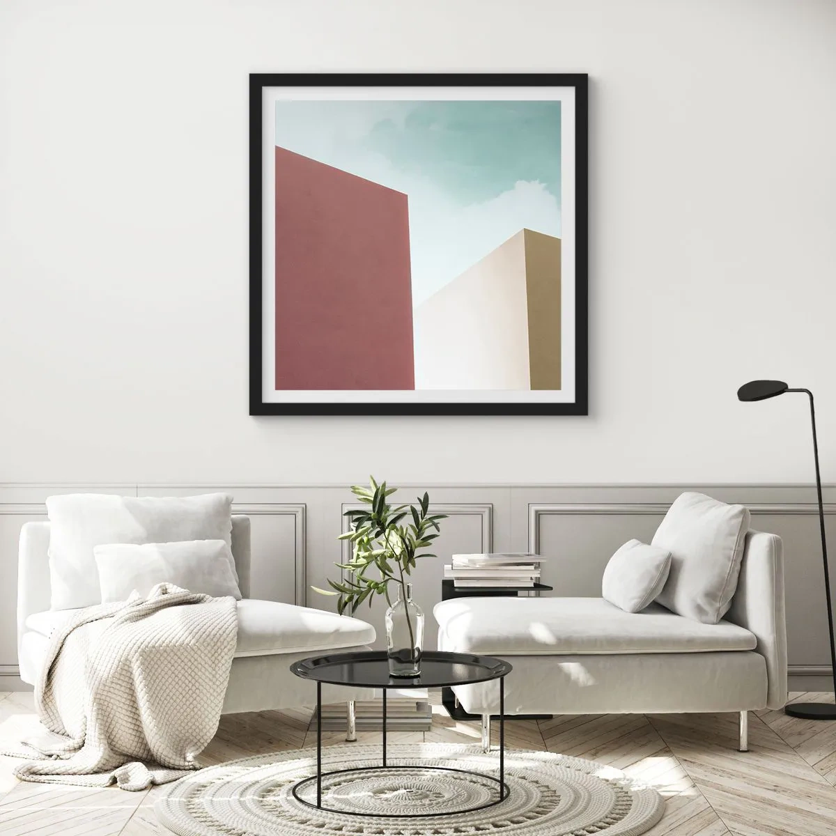 Affisch i svart ram - Geometri av en solig sommar - 30x30 cm