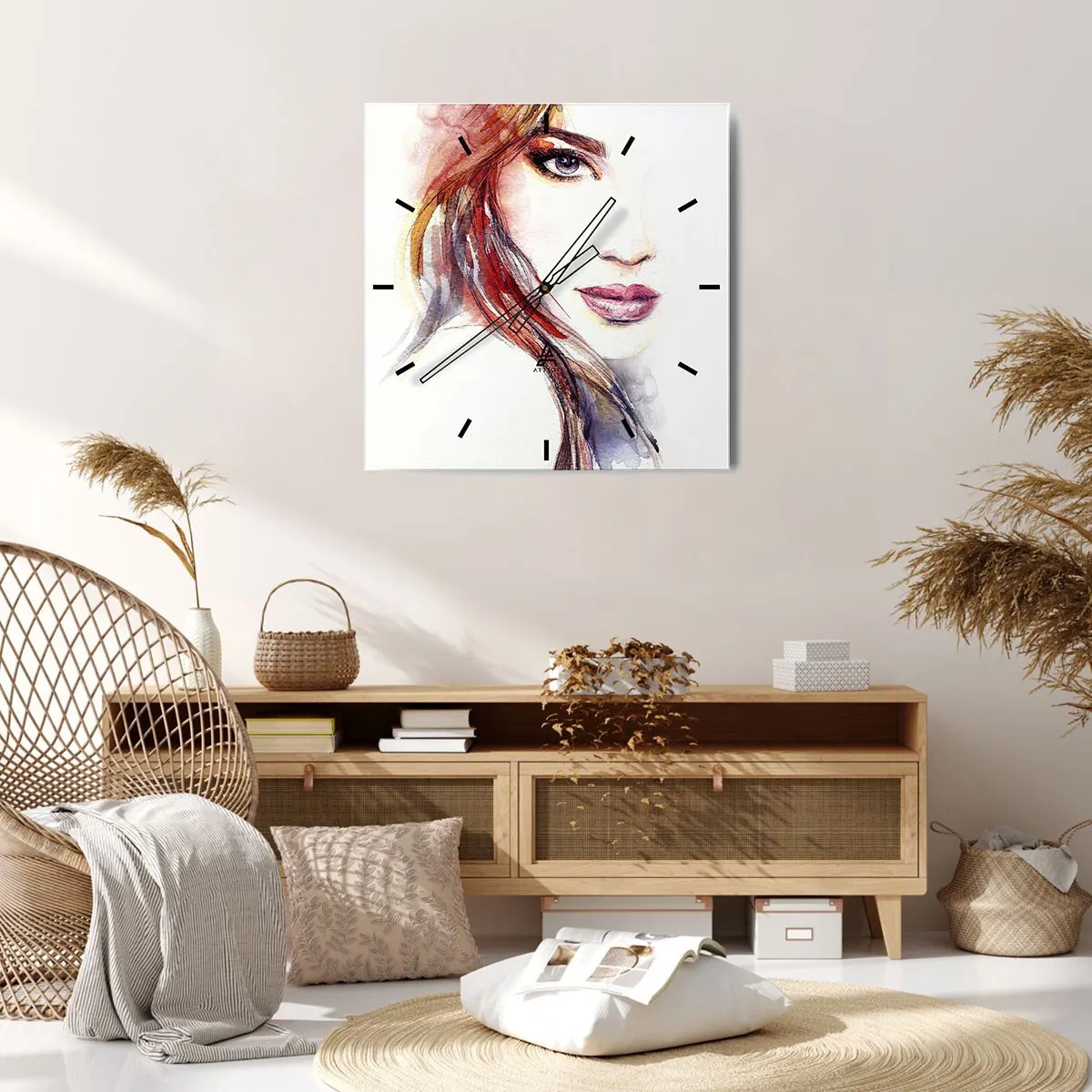 Väggklocka - Klocka på glas - Vademecum - följ efter mig - 40x40 cm