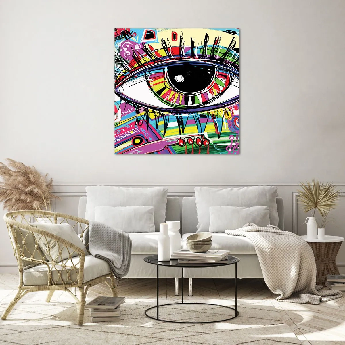 Glastavla - Bild på glas - Färgglatt öga - färgglad själ - 50x50 cm