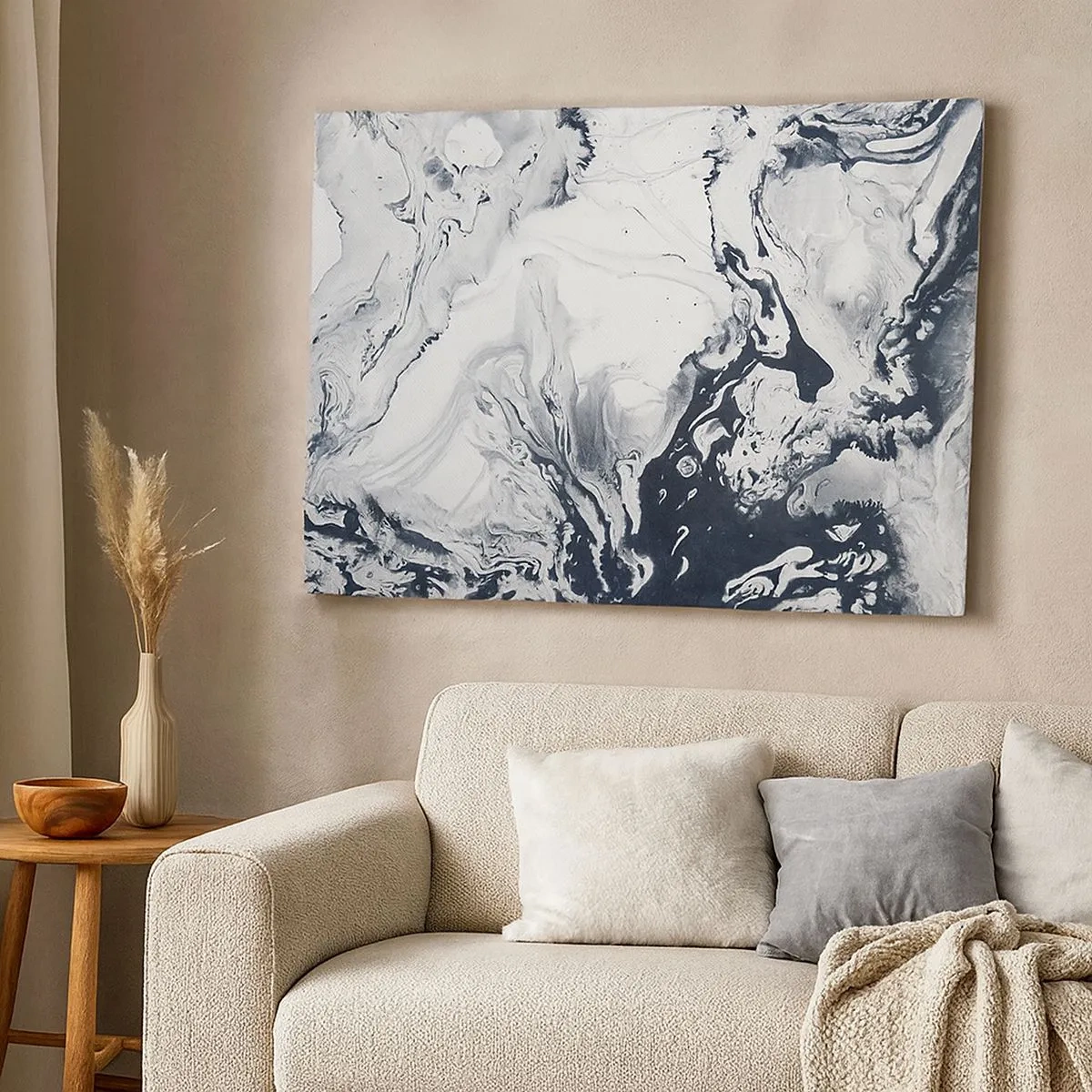 Canvastavla - Bild på duk - Monokromt abstrakt mönster med marmoreffekt - 70x50cm - Jordens inre - Modern väggdekoration för vardagsrum och sovrum ARTTOR