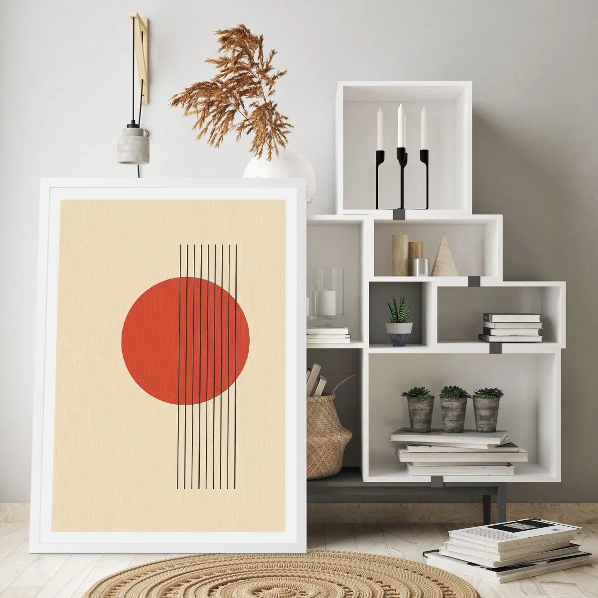 Affisch i vit ram - Cirkel och linjer - 70x100 cm