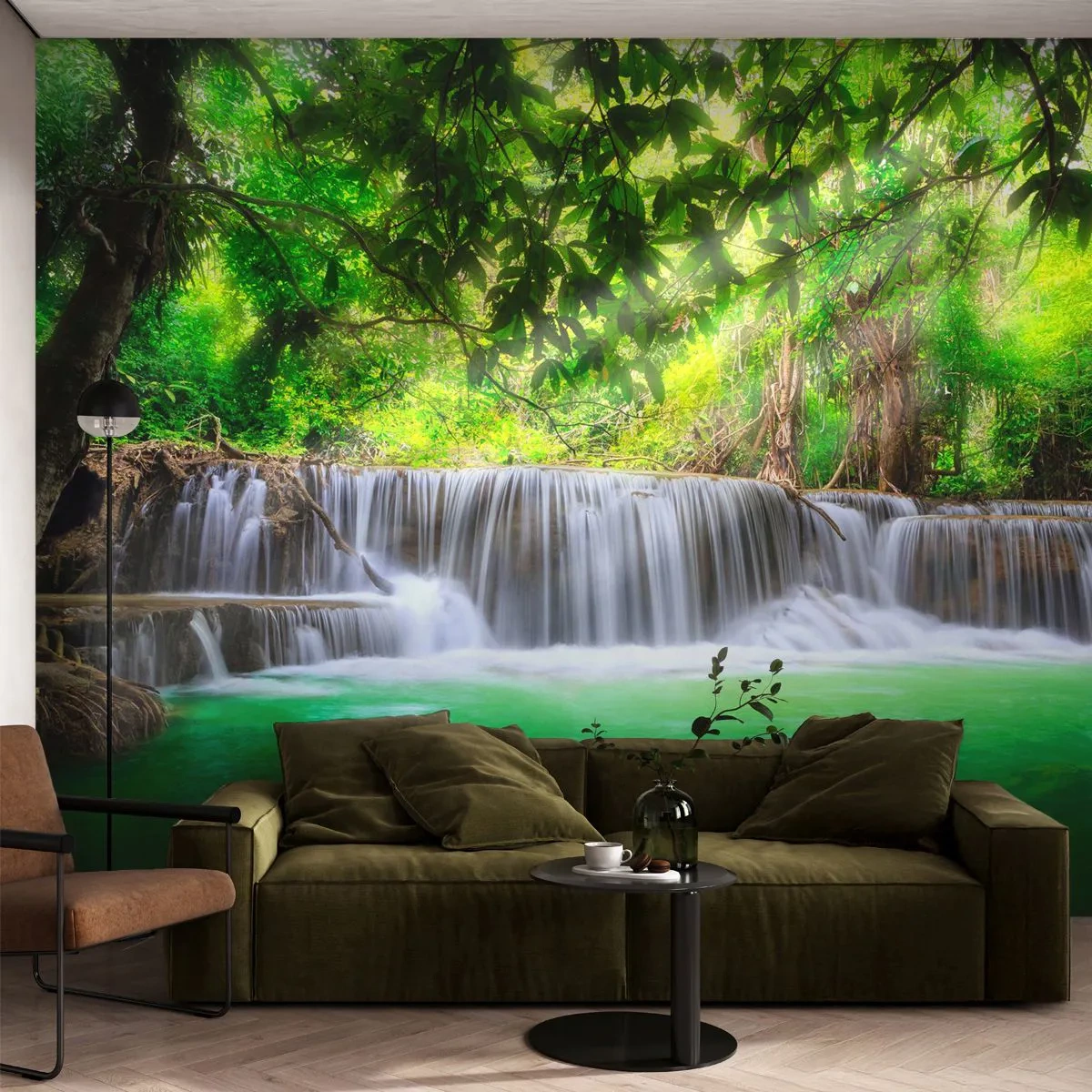Fototapet Premium Canvas - Kaskad i det gröna - Landskap, Vattenfall, nationalpark - 150x105 cm