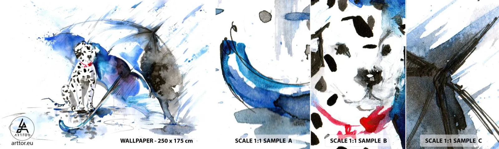 Fototapet Prov Standard Eco - För vänner är för det - Abstraktion, Hund, Regn - 100x30 cm