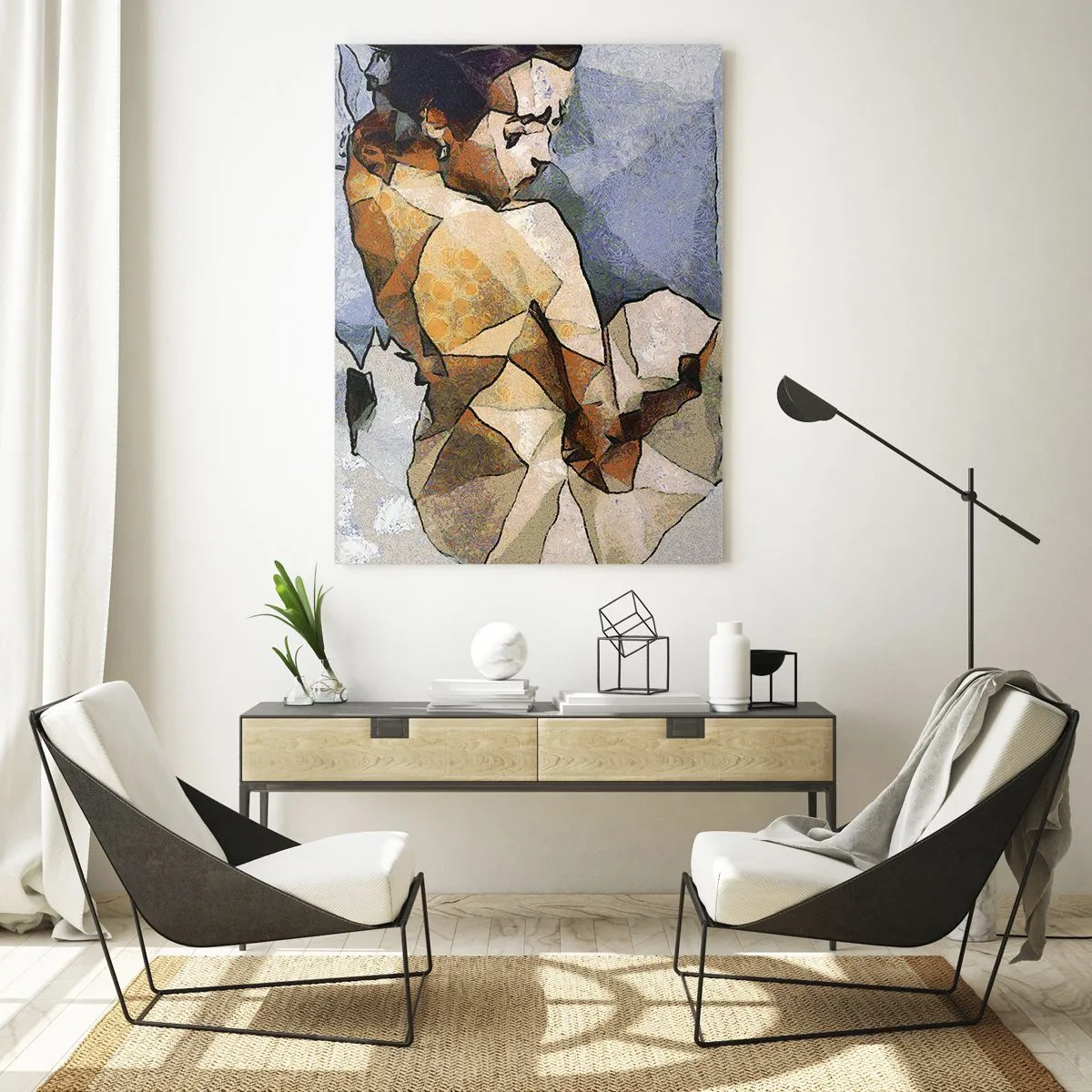 Glastavla - Bild på glas - I kubismens anda - 70x100 cm