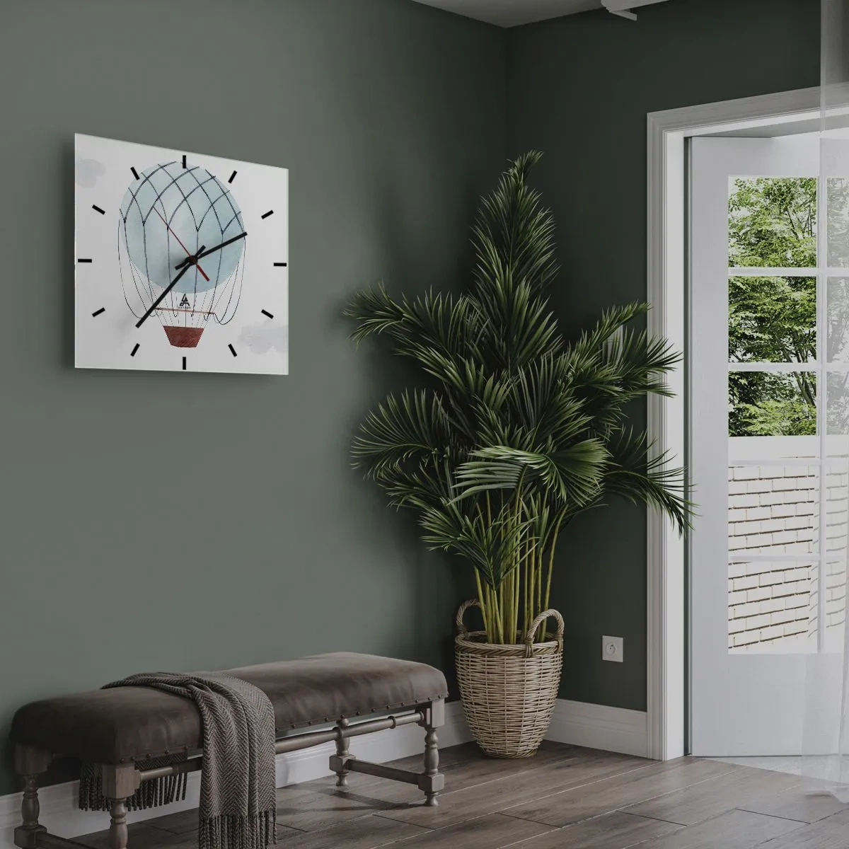 Väggklocka - Klocka på glas - Hel i molnen - 40x40 cm