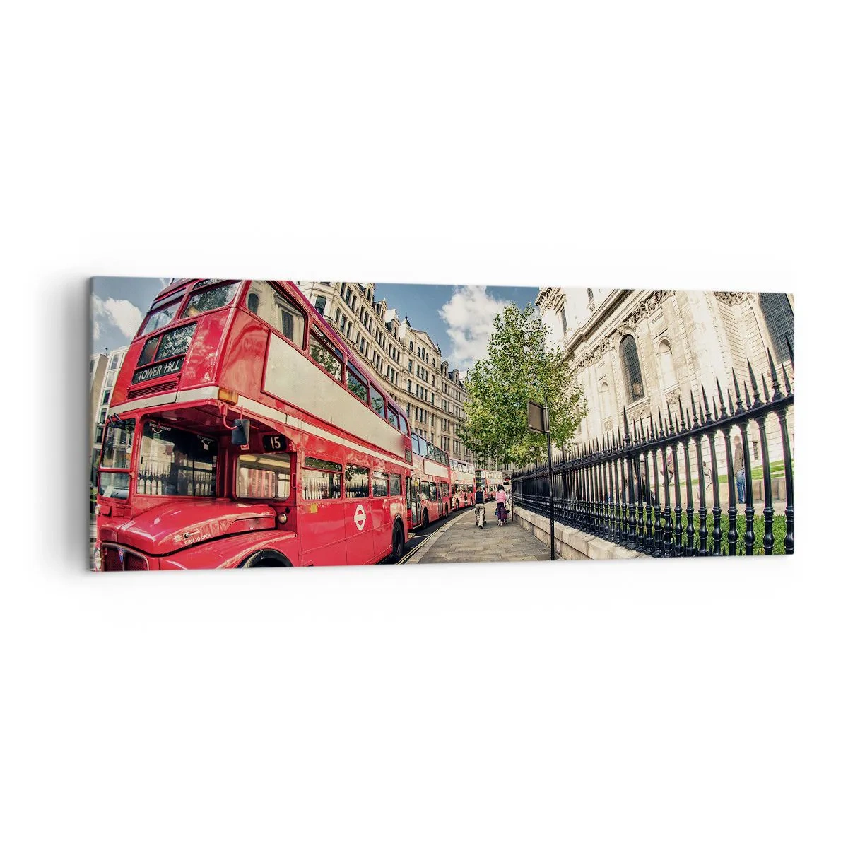Canvastavla - Bild på duk - Londongata i grå och röd - 140x50 cm
