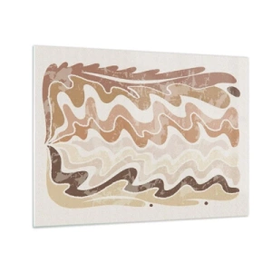 Glastavla - Bild på glas - Beige och bruna vågor i en abstrakt komposition - 70x50cm - Bra energi - bra känslor - Modern väggdekoration för vardagsrum och sovrum ARTTOR