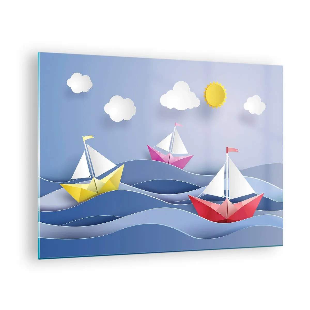 Glastavla - Bild på glas - Åh, vad skönt det är att gunga i vågorna - 70x50cm - Det är så skönt att gunga bland vågorna - Modern väggdekoration för vardagsrum och sovrum ARTTOR