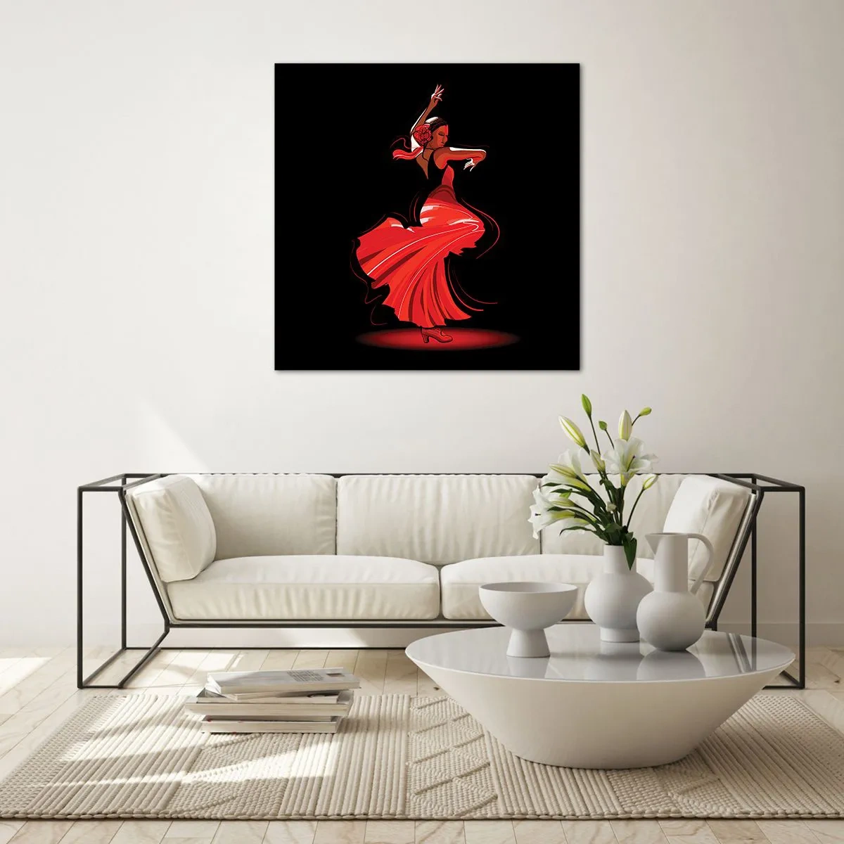 Glastavla - Bild på glas - Flamencos brinnande anda - 50x50 cm