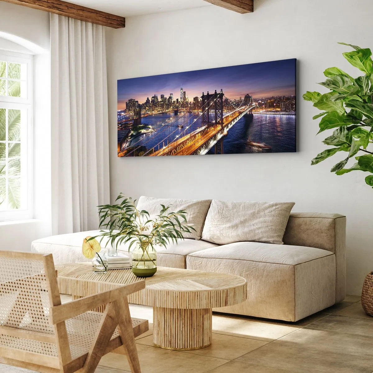Canvastavla - Bild på duk - Över ljusbron till stadens hjärta - 100x40 cm