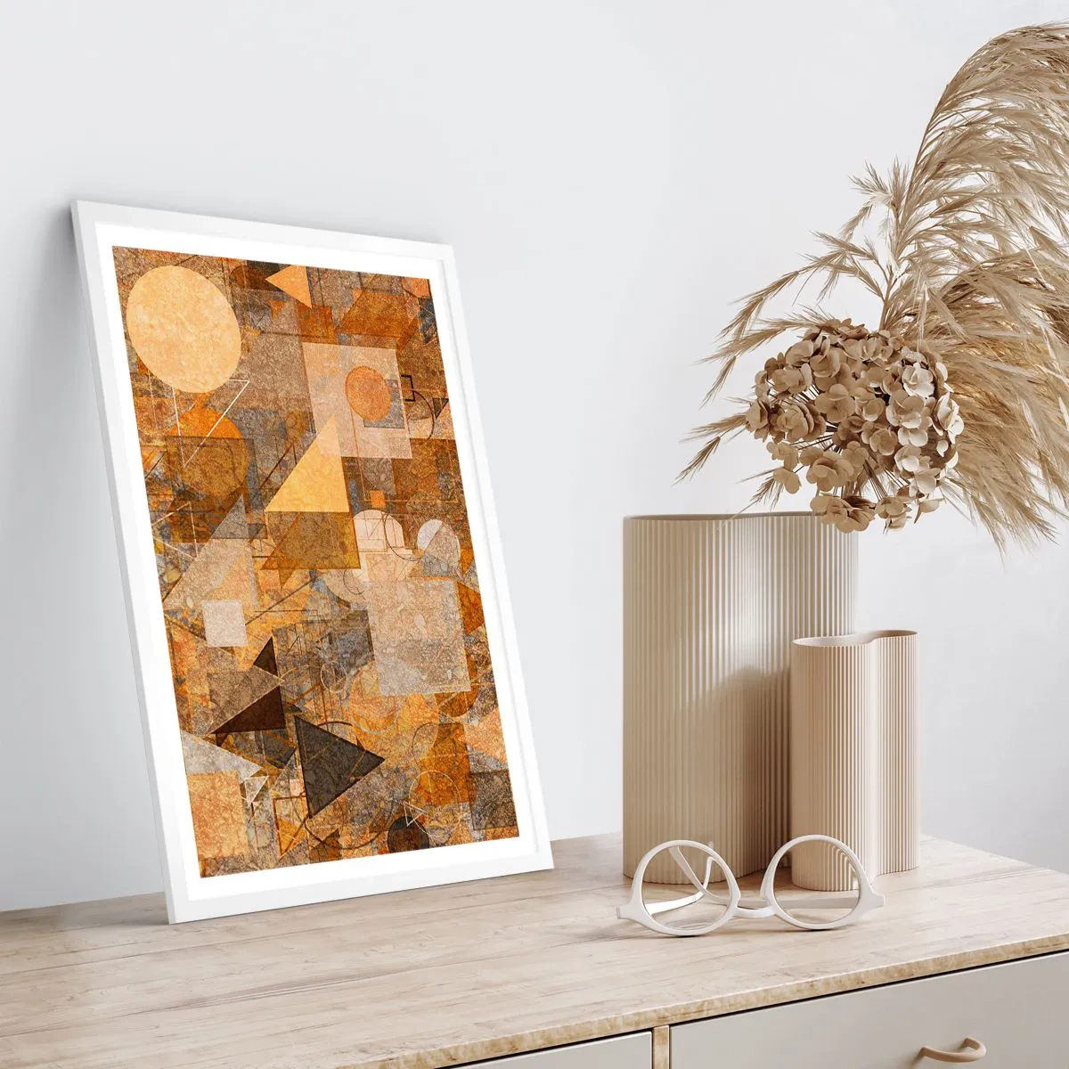 Affisch i vit ram - Kubistisk studie i brun - 70x100 cm