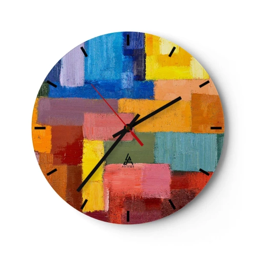 Väggklocka - Klocka på glas - Alla olika, alla färgglada - 40x40 cm