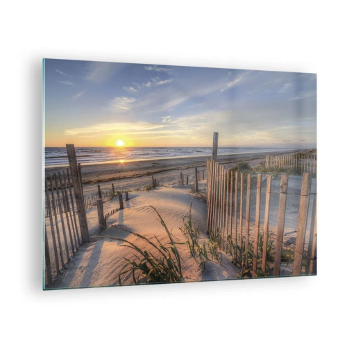 Glastavla - Bild på glas - Strand med sanddyner vid solnedgången - 70x50cm - Vindens sken och skugga - Modern väggdekoration för vardagsrum och sovrum ARTTOR