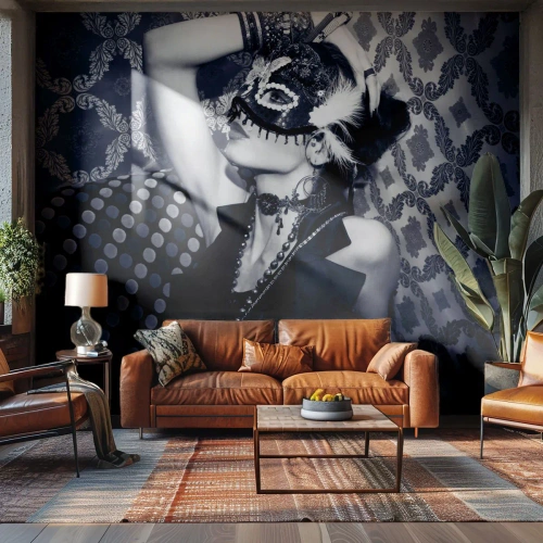 Fototapet Premium Canvas - Dekorationer, prydnader, nyanser... - Kvinna, Venetiansk mask, Modell - 350x256 cm
