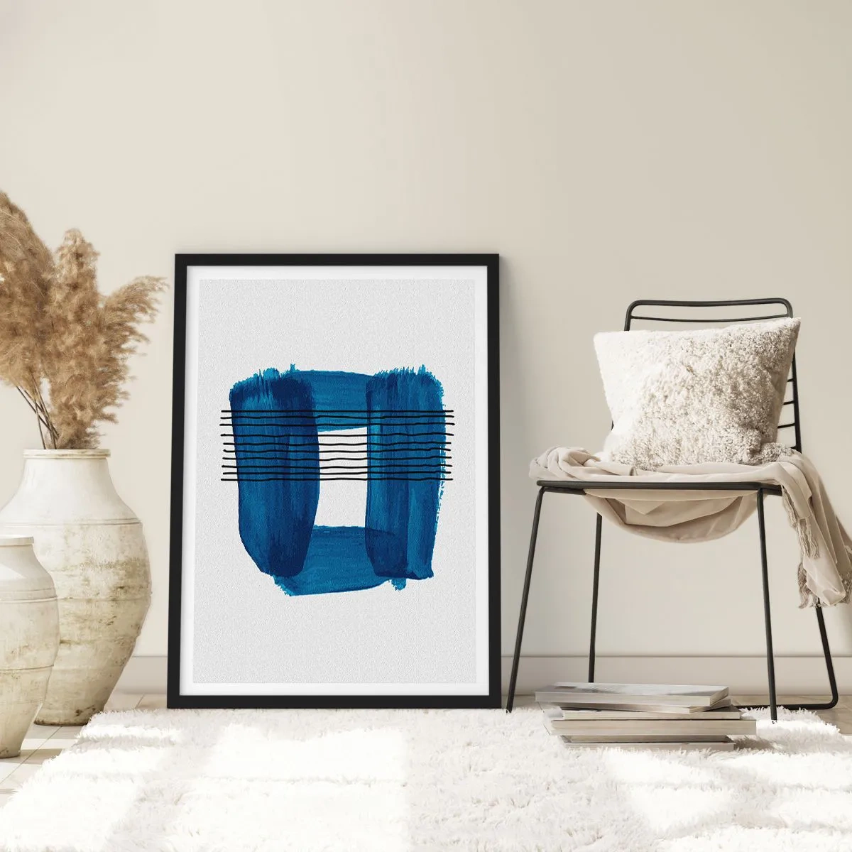 Affisch i svart ram - Abstrakt komposition i nyanser av blått - 50x70cm - Svart-blå komposition - Modern väggdekoration för vardagsrum och sovrum ARTTOR