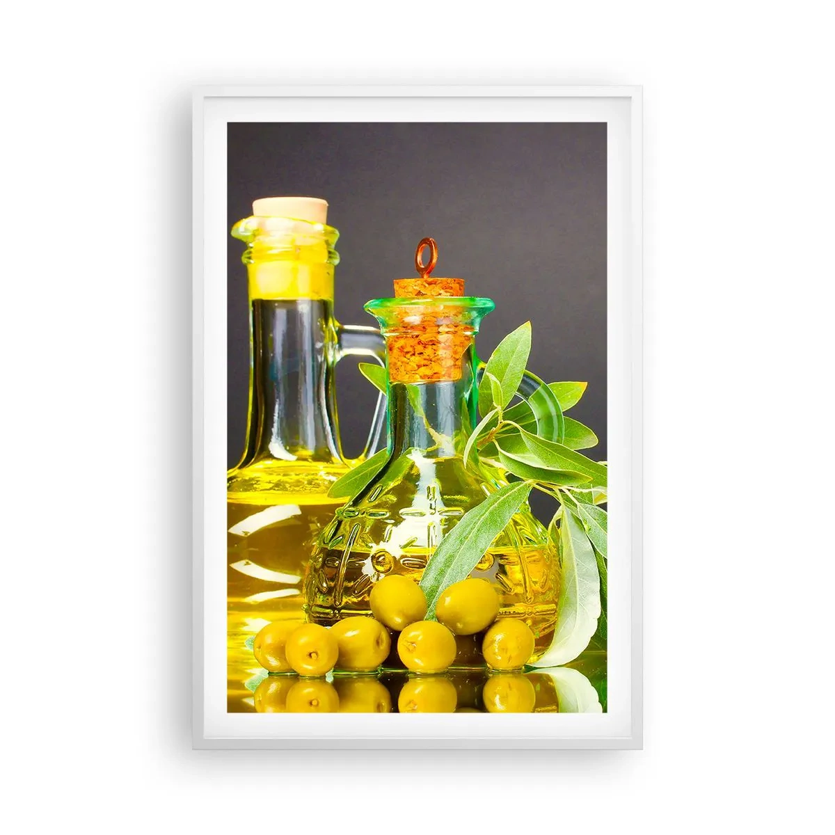 Affisch i vit ram - Stilleben med oliver och olivolja - 61x91 cm