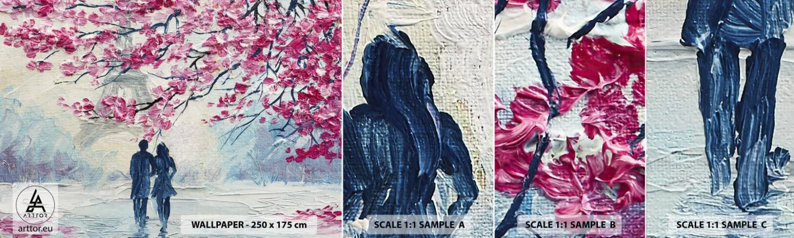 Fototapet Prov Standard Eco - Romantisk promenad - Paris, Eiffeltornet, Förälskade par - 100x30 cm