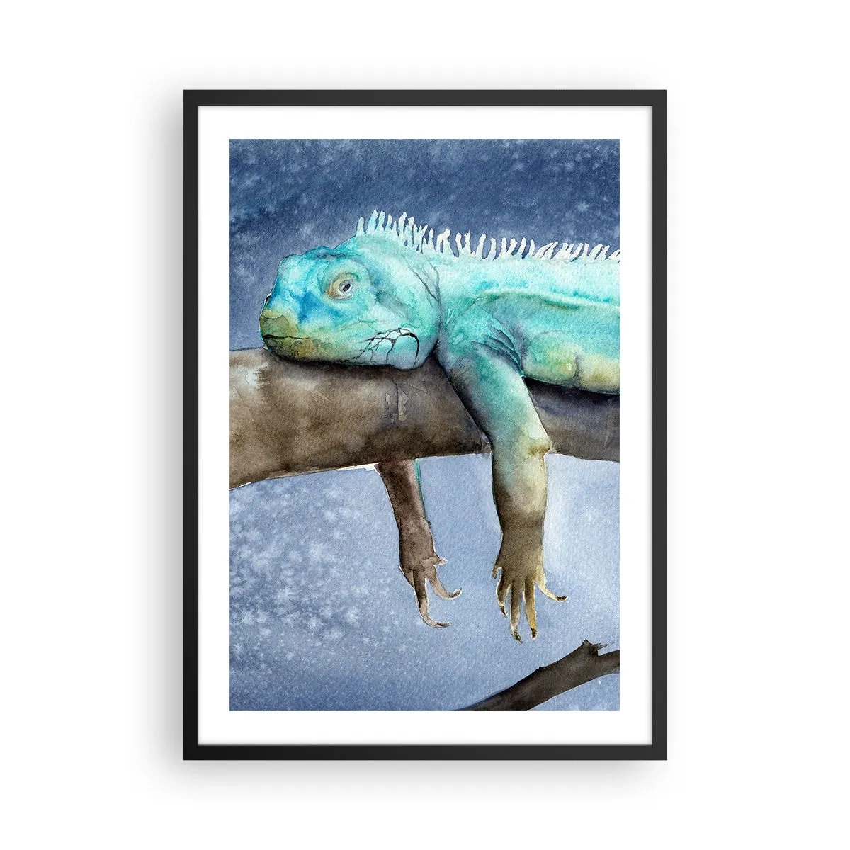 Affisch i svart ram - En akvarellmålning av en leguan som vilar på en gren. - 50x70cm - Det är bra! - Modern väggdekoration för vardagsrum och sovrum ARTTOR