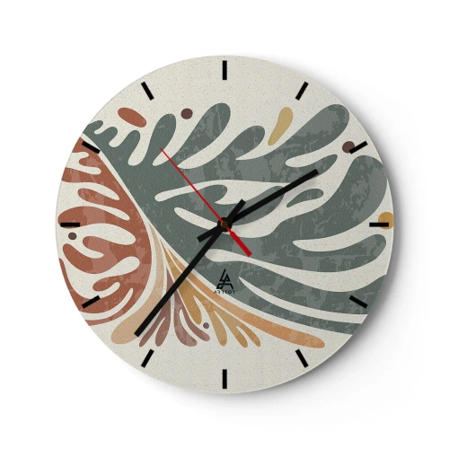 Väggklocka - Klocka på glas - Organiska former i nyanser av grönt och rost - 30x30cm - Flerfärgat blad - Modern väggdekoration för vardagsrum, kök och sovrum ARTTOR