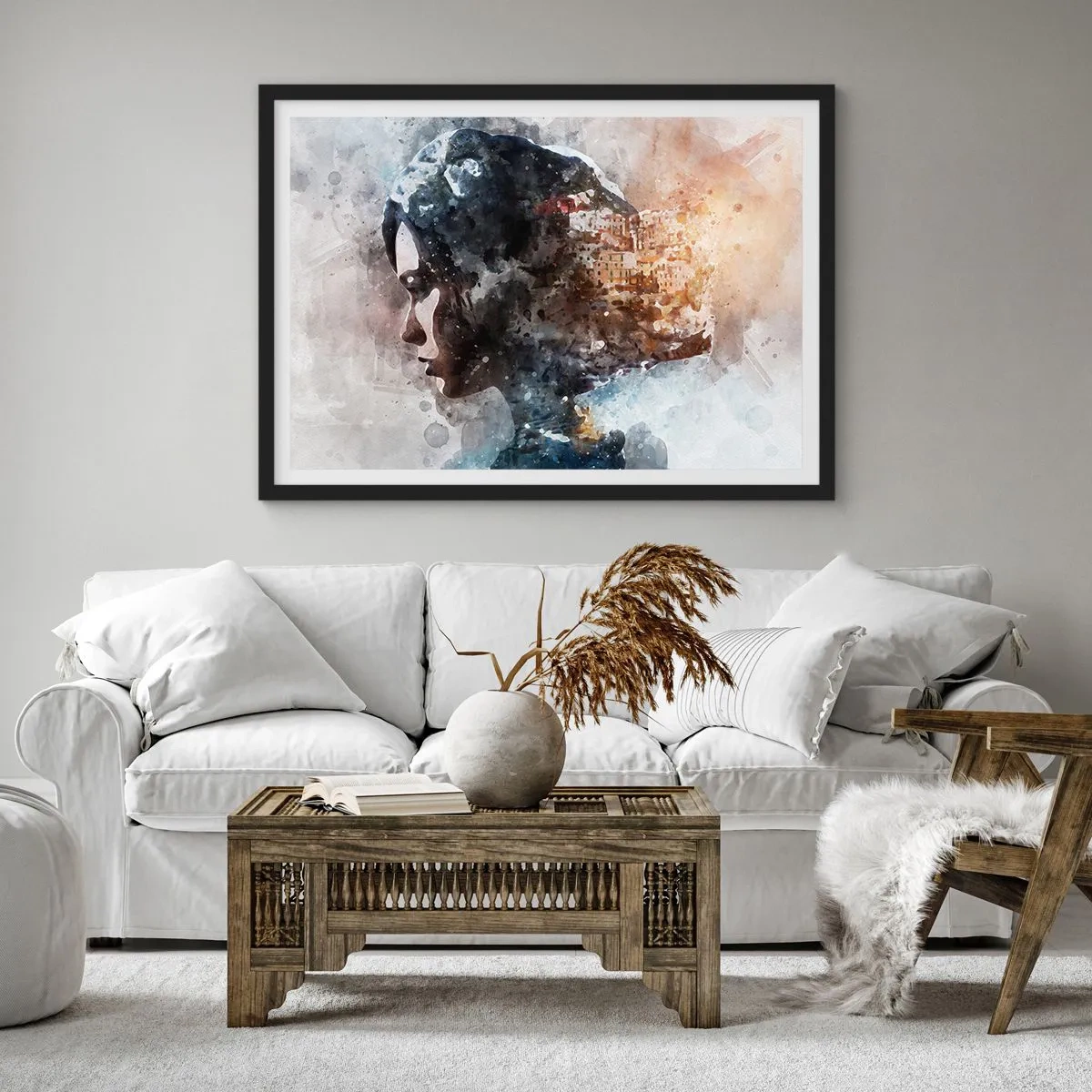 Affisch i svart ram - Berättelse om en tjej med en stad i bakgrunden - 50x40 cm