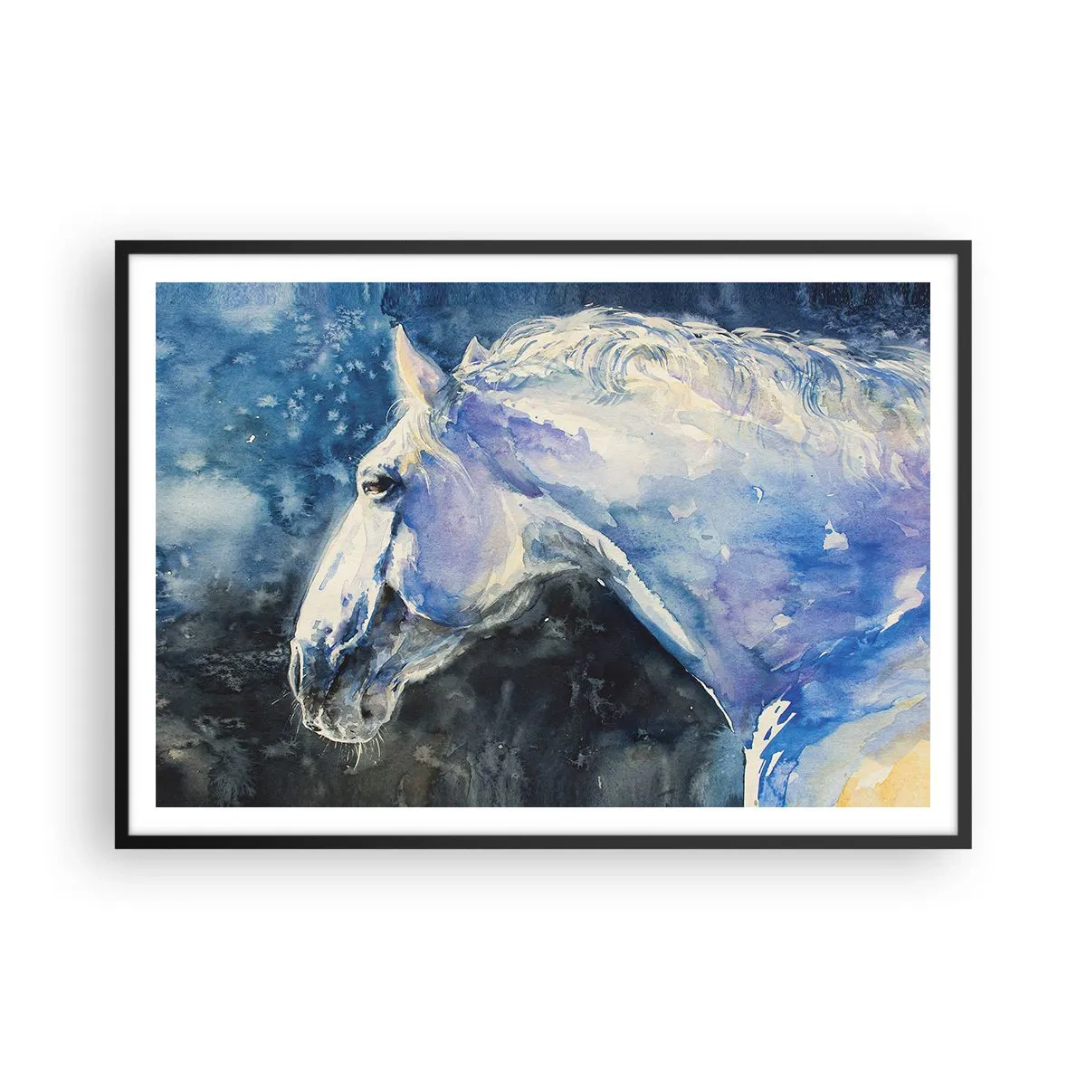 Affisch i svart ram - Porträtt i blått sken - 100x70 cm