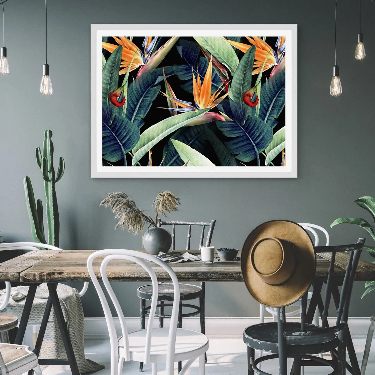 Affisch i vit ram - Tropikens brinnande blommor - 100x70 cm