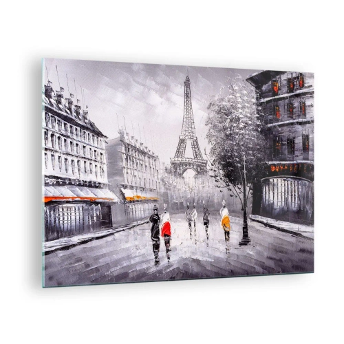 Glastavla - Bild på glas - En parisisk promenad - 70x50cm - Promenad i Paris - Modern väggdekoration för vardagsrum och sovrum ARTTOR
