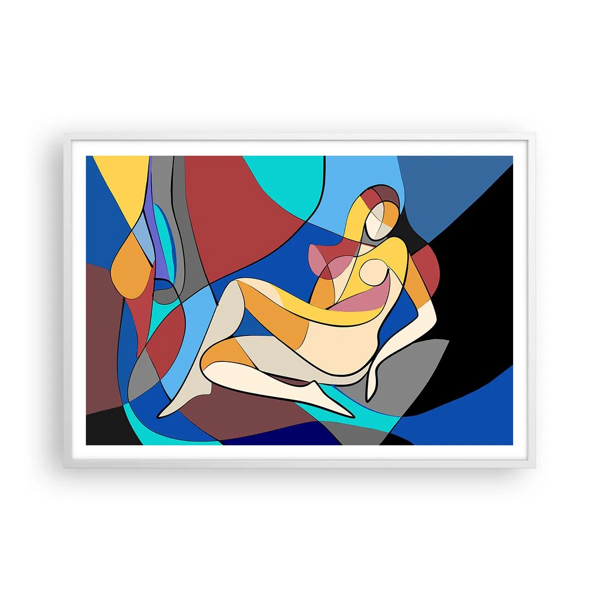 Affisch i vit ram - Kubistisk nakenbild - 100x70 cm
