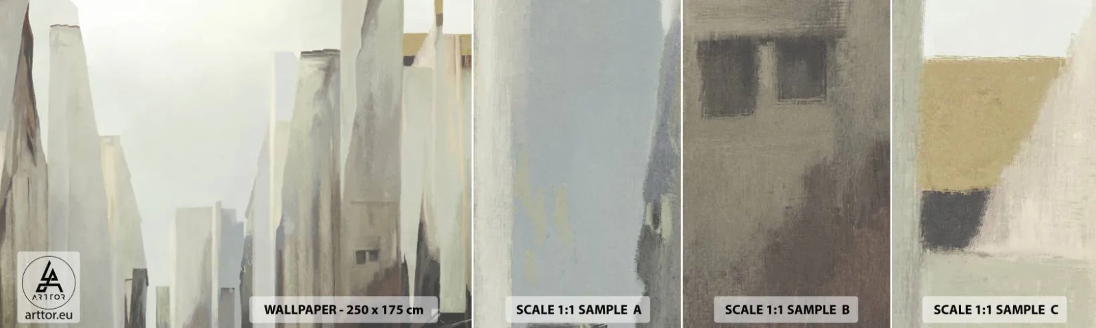 Provbit av självhäftande fototapet Deluxe Sticker - En dröm om staden - Minimalistisk, Ljus, Stad - 100x30 cm