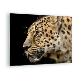 Glastavla - Bild på glas - Profil av en leopard på svart bakgrund - 70x50cm - Lugn, fokuserad, redo - Modern väggdekoration för vardagsrum och sovrum ARTTOR