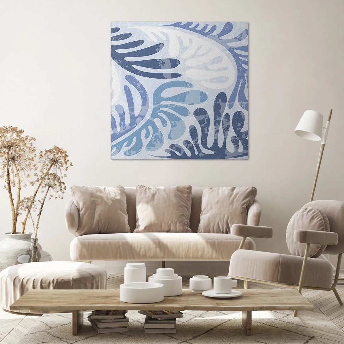 Canvastavla - Bild på duk - Blåa ormbunkar - 70x70 cm