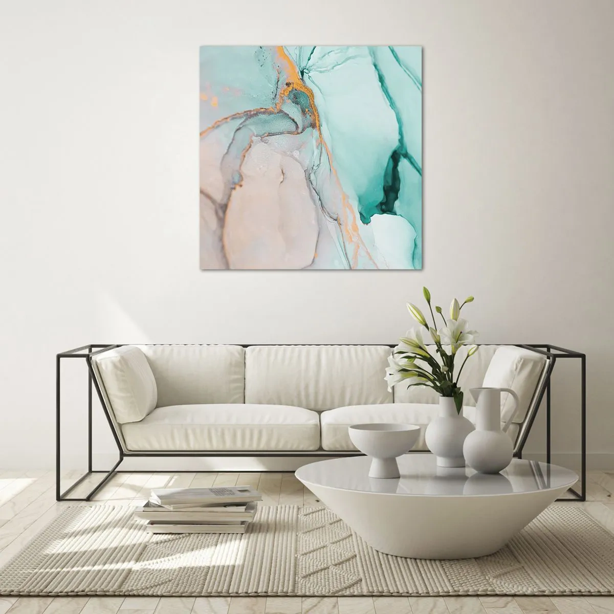 Glastavla - Bild på glas - Formernas och färgernas dans - 50x50 cm