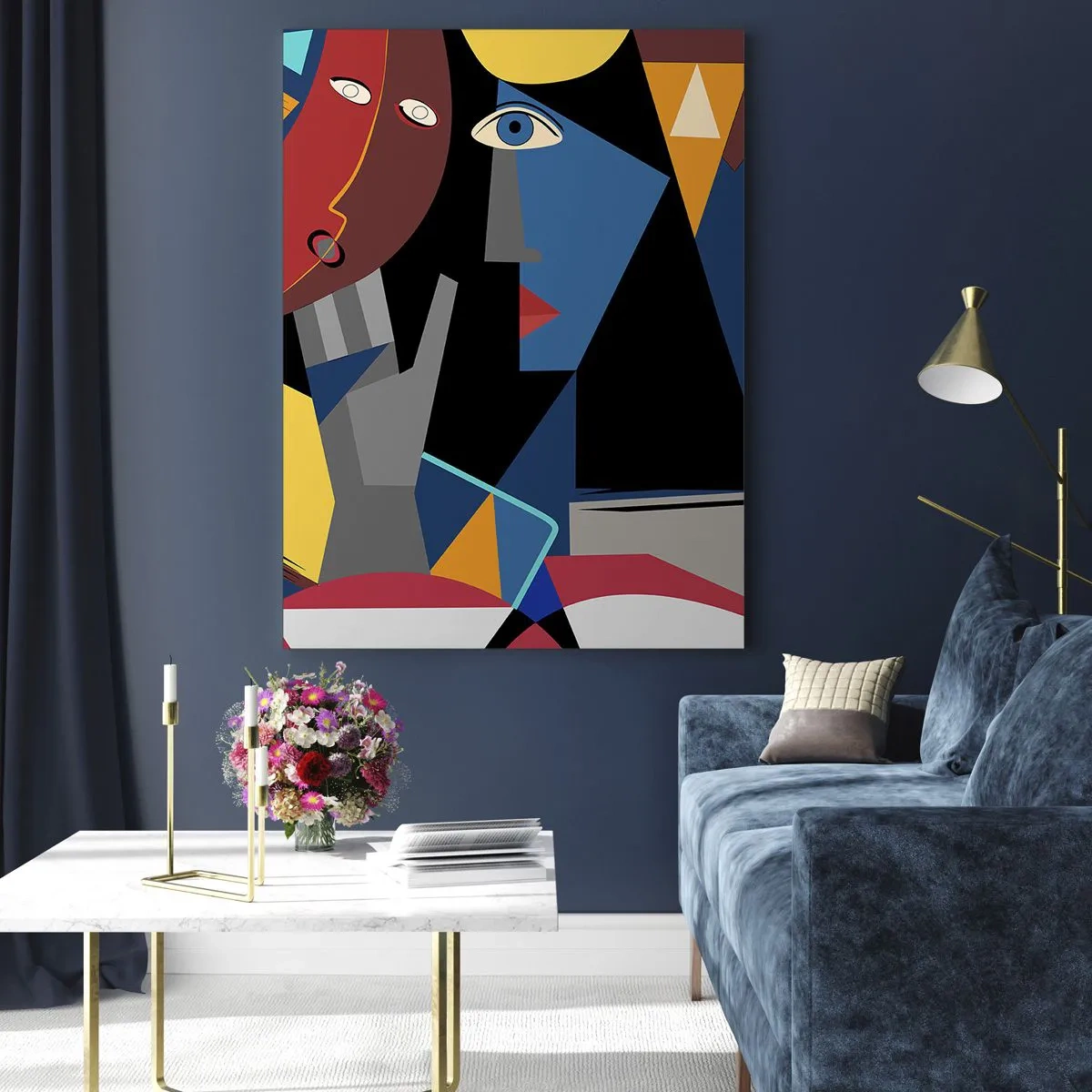 Glastavla - Bild på glas - Kubistiskt samtal - 50x70 cm