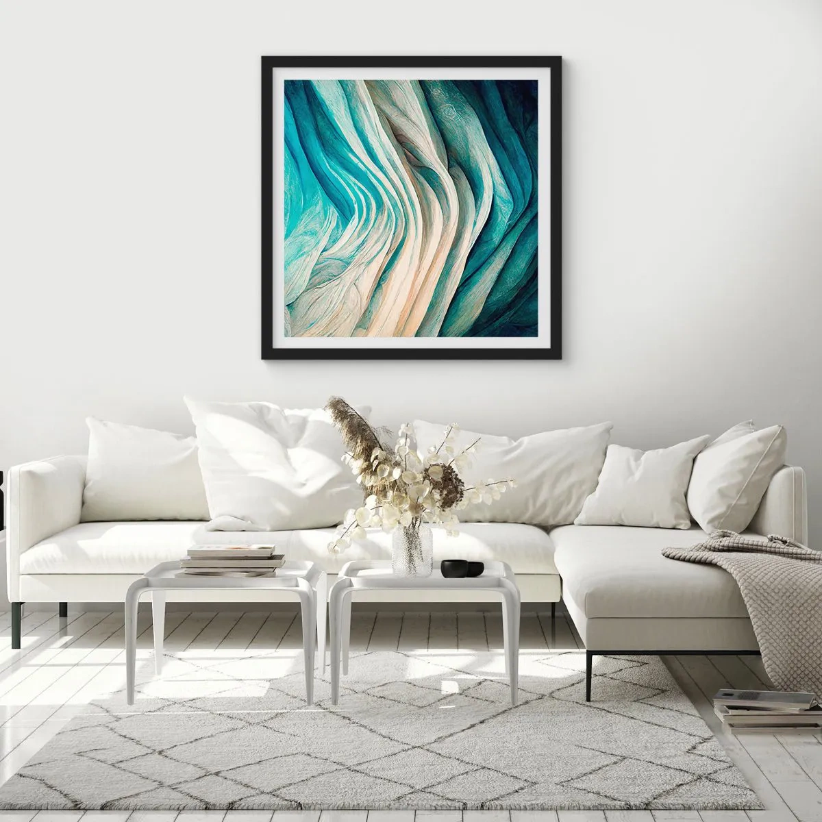 Affisch i svart ram - Blå omättlighet - 50x50 cm