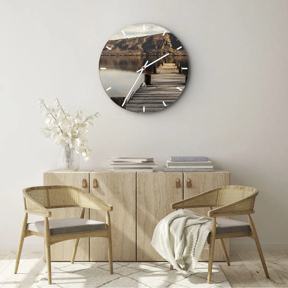 Väggklocka - Klocka på glas - Ett landskap i tystnad - 30x30 cm