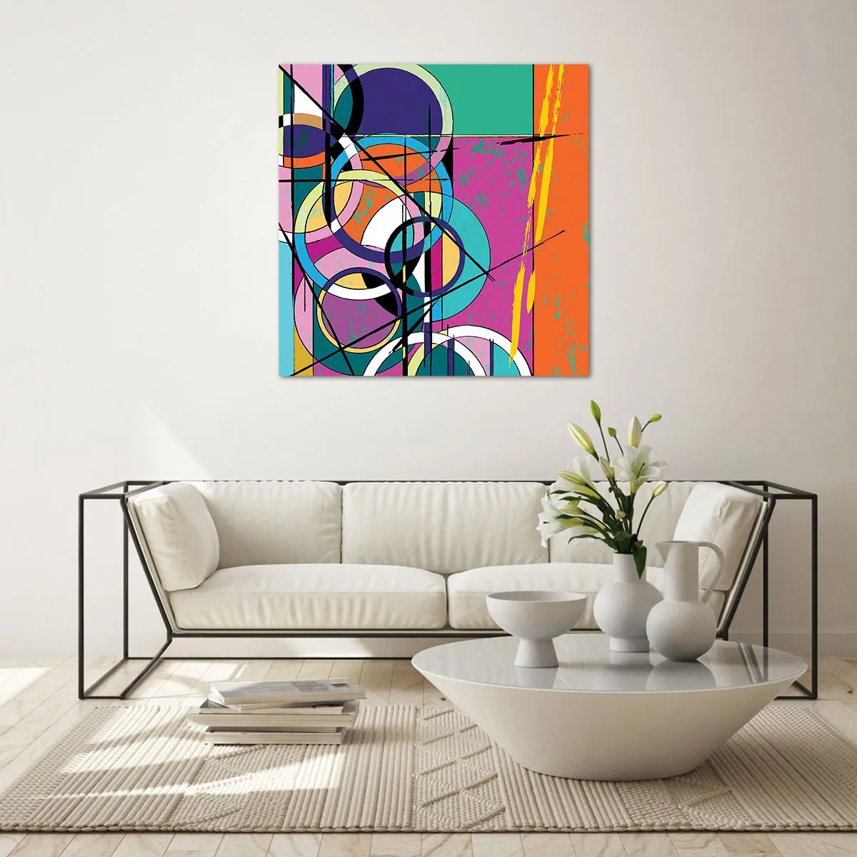 Glastavla - Bild på glas - Hjul efter hjul - 70x70 cm