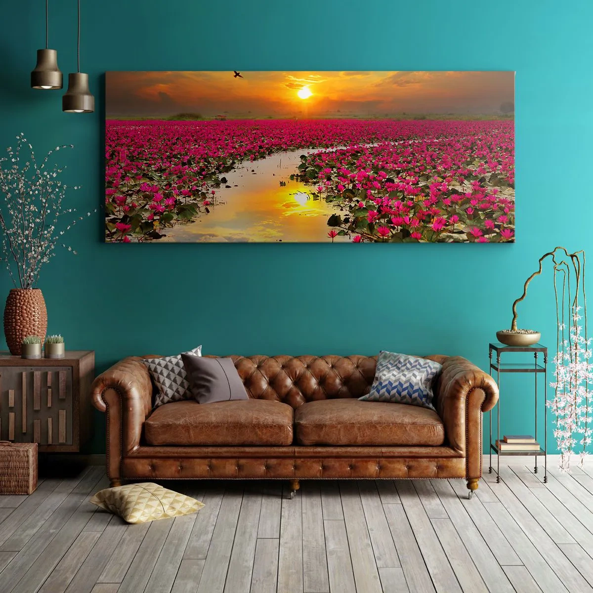 Canvastavla - Bild på duk - Sjöns hemlighetsfulla liv - 120x50 cm