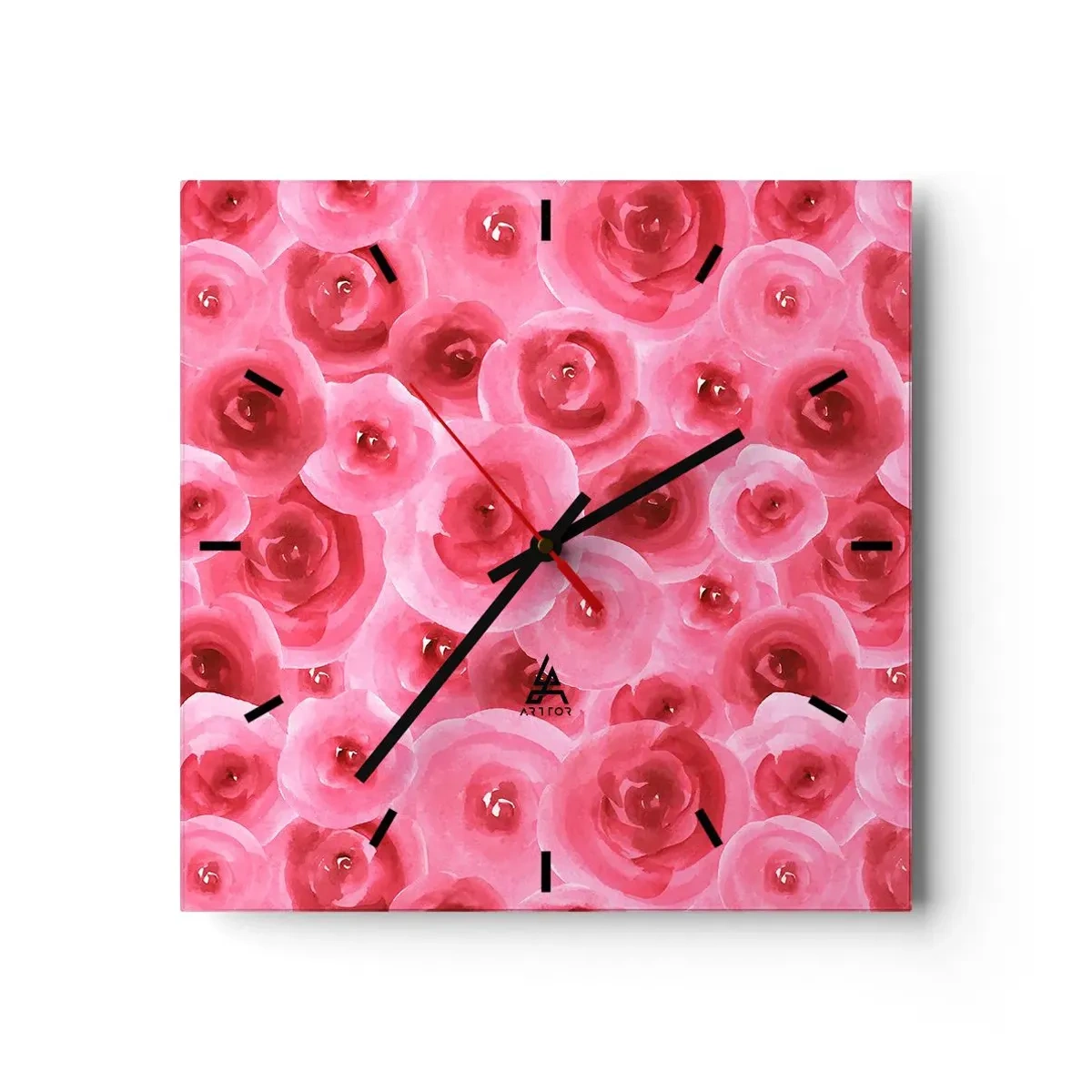 Väggklocka - Klocka på glas - Rosor upe och nere - 30x30 cm