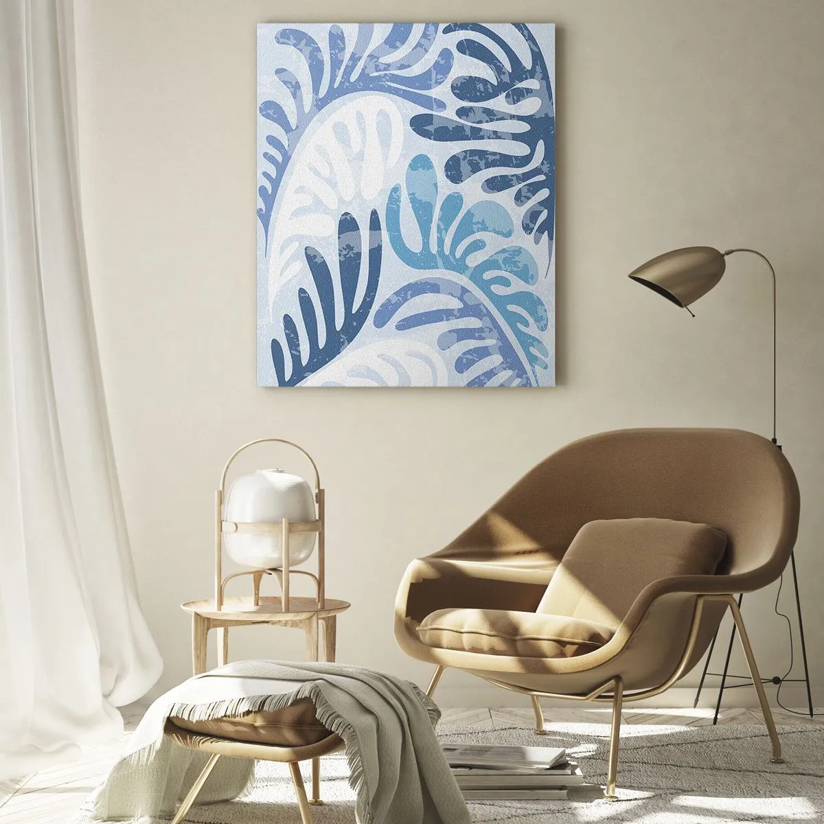 Glastavla - Bild på glas - Blåa ormbunkar - 50x70 cm