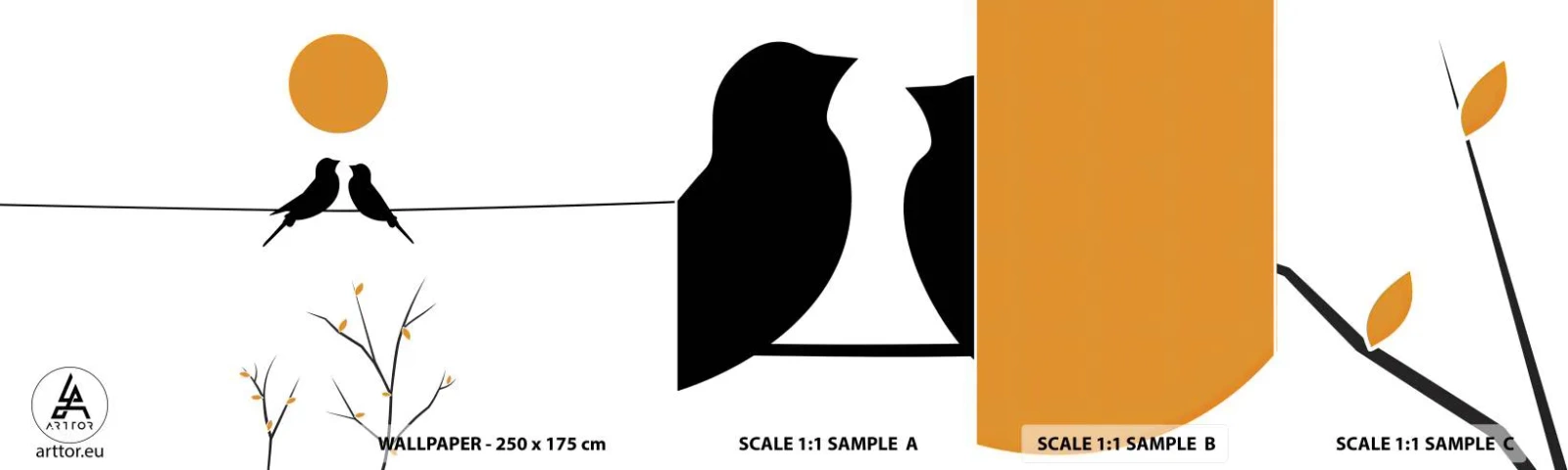 Fototapet Prov Standard Eco - Näktergalens kväll - Abstraktion, Fåglar, Grafik - 100x30 cm