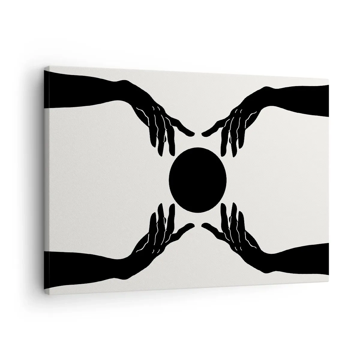 Canvastavla - Bild på duk - Svarta händer i en symmetrisk komposition med en boll - 70x50cm - Ett hemligt tecken - Modern väggdekoration för vardagsrum och sovrum ARTTOR